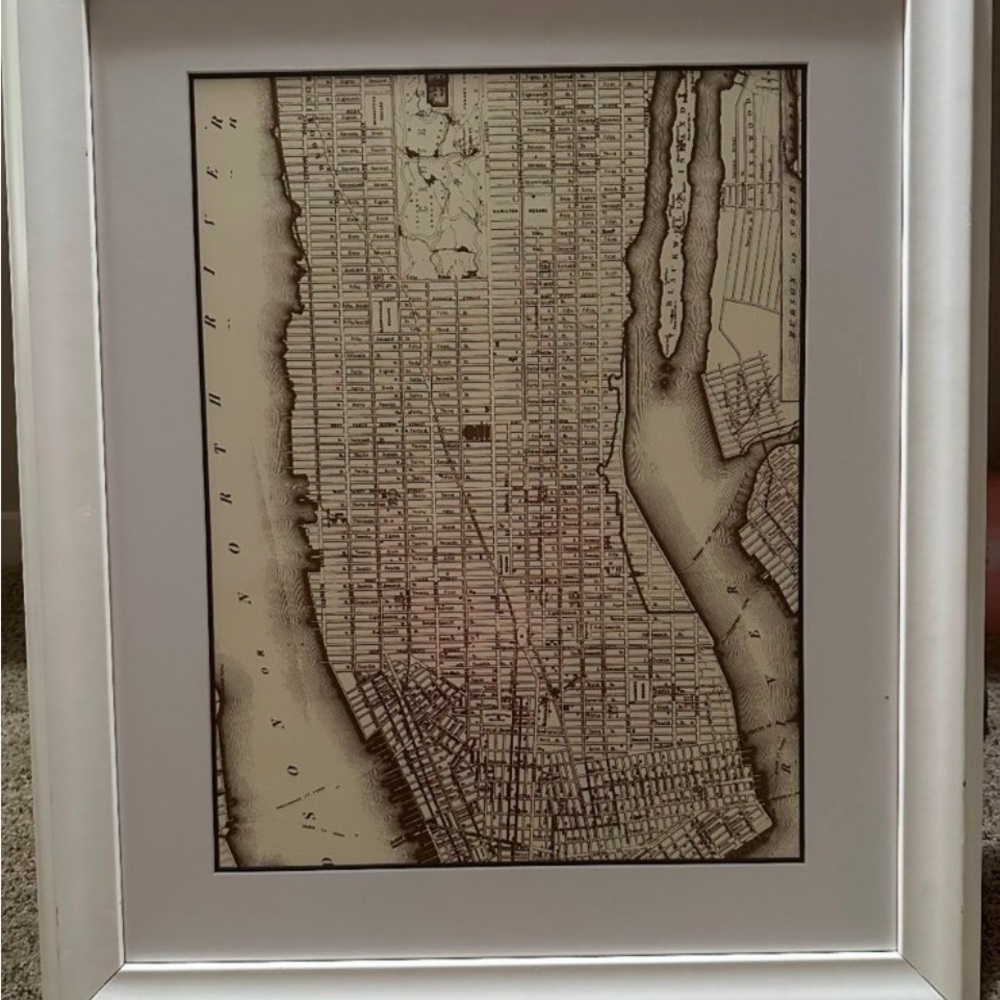 Vintage New York City Map in White Frame